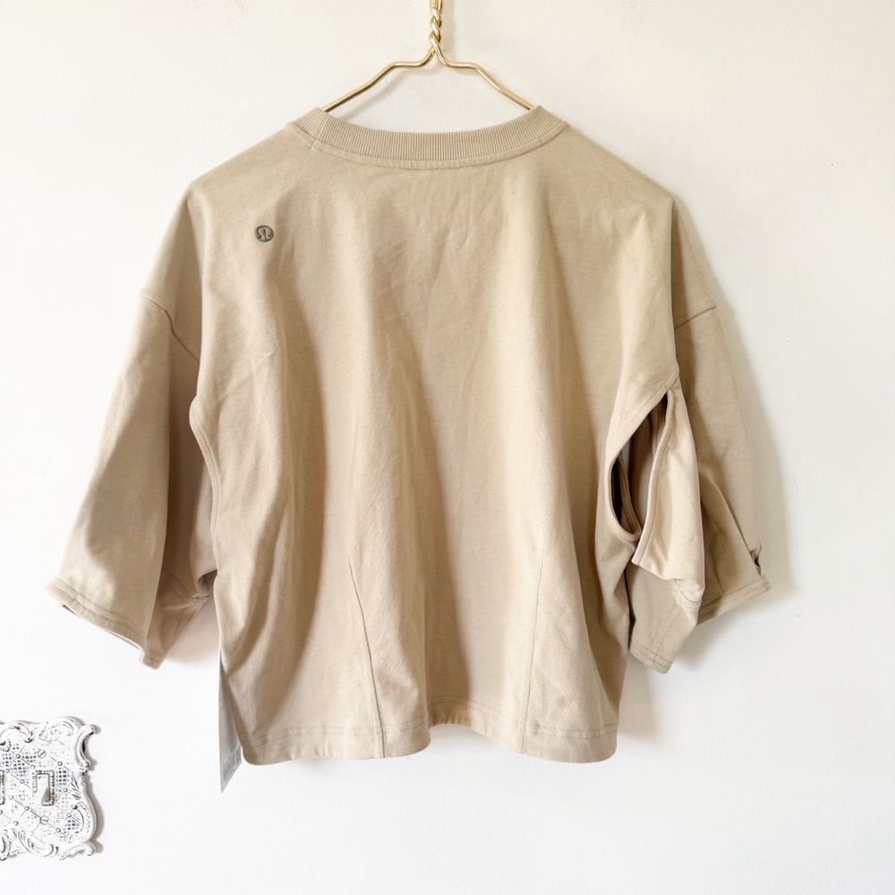 NWT Lululemon Heavyweight Tan Trench Cut Out T Shirt Crop Top L - Picture 7 of 11